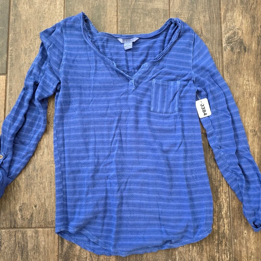 #384 Lucky Brand Long Sleeve Blue Striped Tee